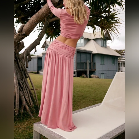 Free People 2pc Dusty Pink Crop Top & Skirt Set - Picture 4 of 6